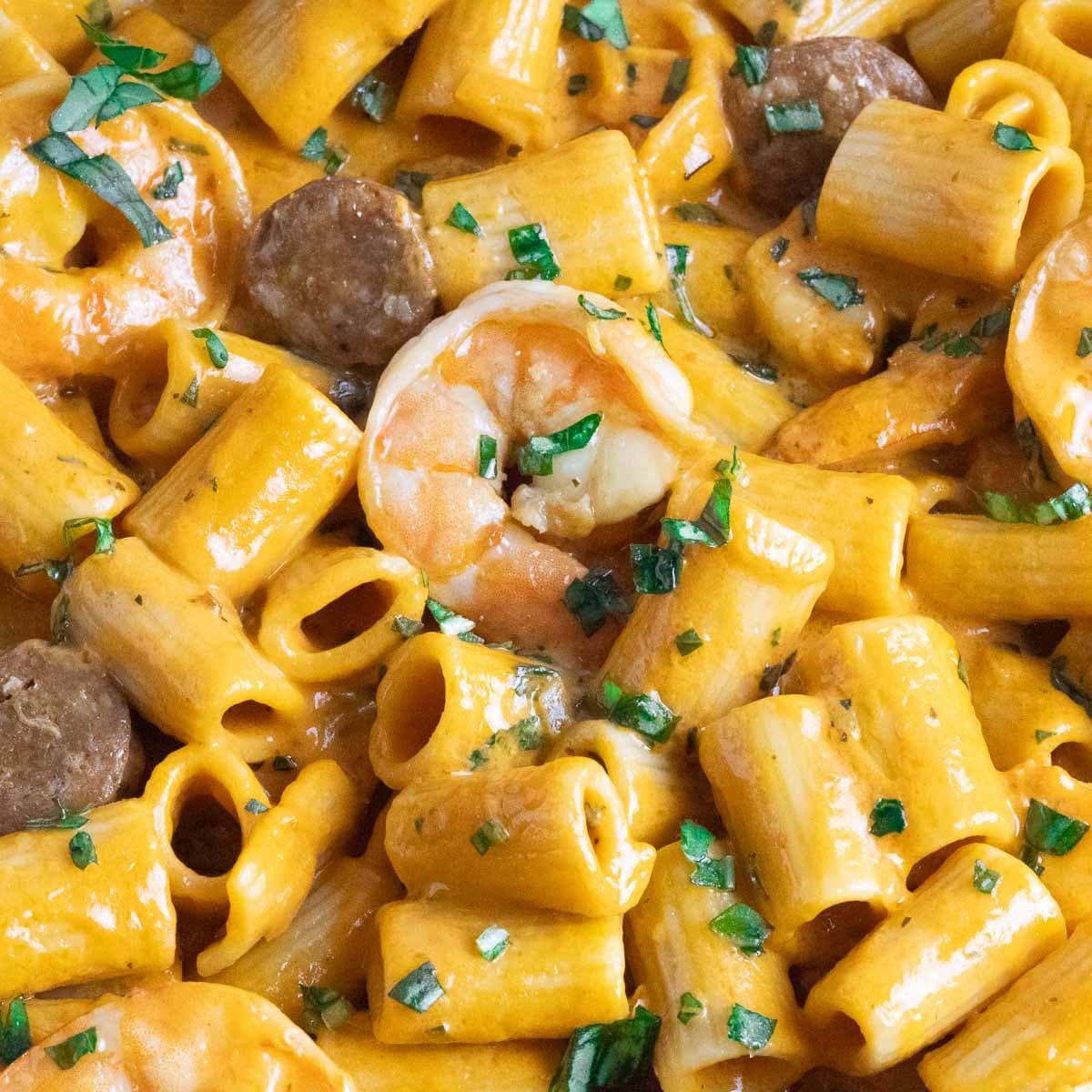 Creamy chorizo and prawn pasta