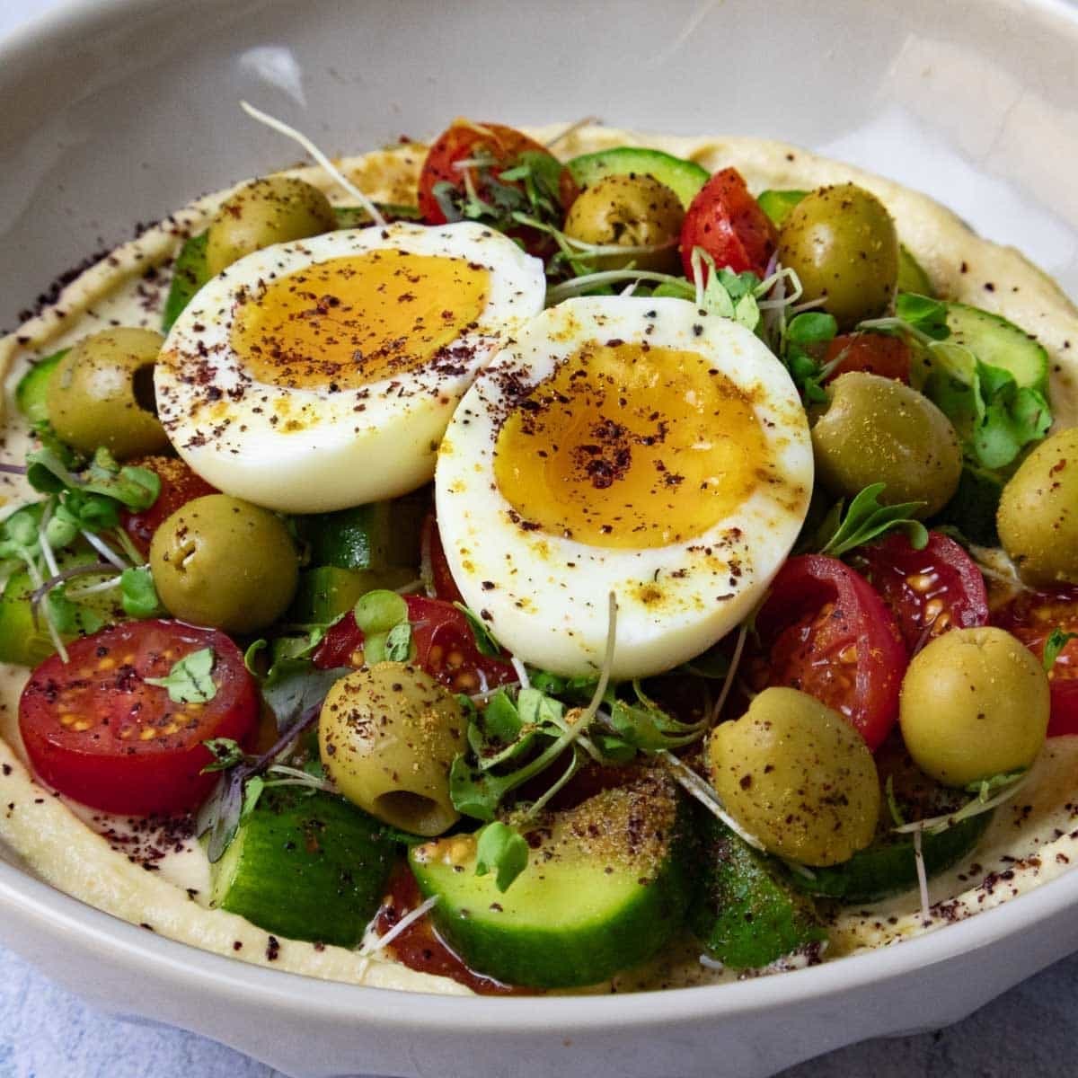 Hummus salad with eggs