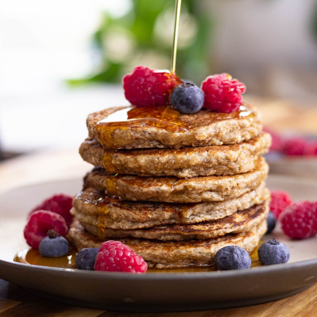 Stacked pancakes with berries