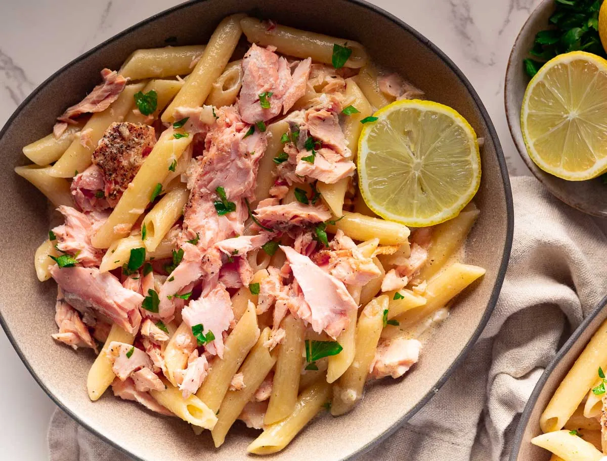 Creamy pasta alla Salmone topped with fresh parsley.
