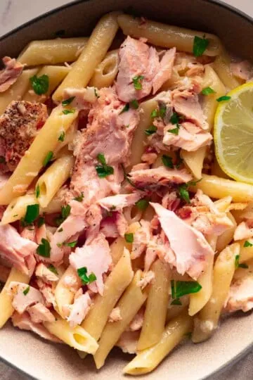 Creamy pasta alla Salmone topped with fresh parsley.