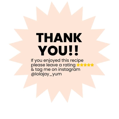 Thank you message with Instagram handle for recipe feedback and ratings, featuring five-star icons.