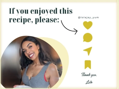 Smiling woman sharing a recipe with social media icons for likes, comments, shares. Text reads: If you enjoyed this recipe...